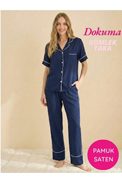 bie's Women's Masculine Front Button Shirt Collar Woven 100% Cotton Satin Sho...