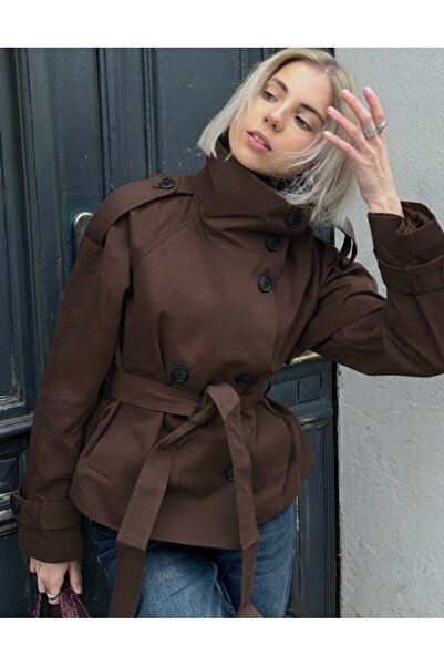 Moderk Bsk Model Mock Neck Lined Women's Trench Coat Jacket Trench with Back ...