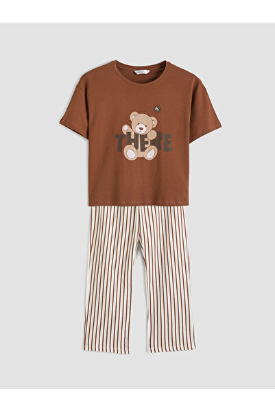 LC Waikiki Γυναικεία πιτζάμα LCW Young Pink Bear Teddy με τύπωμα