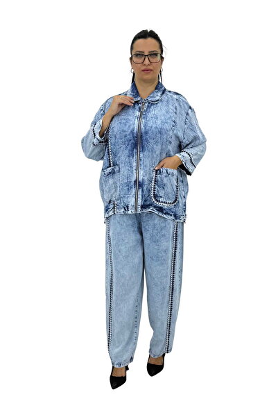 Trieste Plus Size Women's Tencel Embroidered Front Pocket Detailed Zippered D...