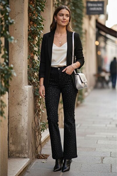 BircanButik Taşlı İspanyol paça Likralı Kot (Jean)