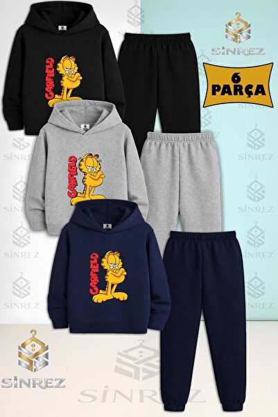 SİNREZ Set de trening cu glugă pentru copii, unisex, GARFYLD, 3 piese