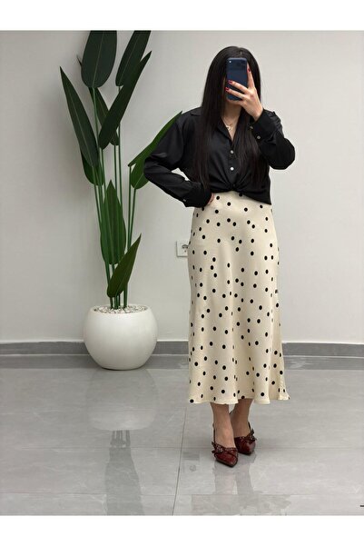 MARGA Puantiye Desenli Saten Etek Krem