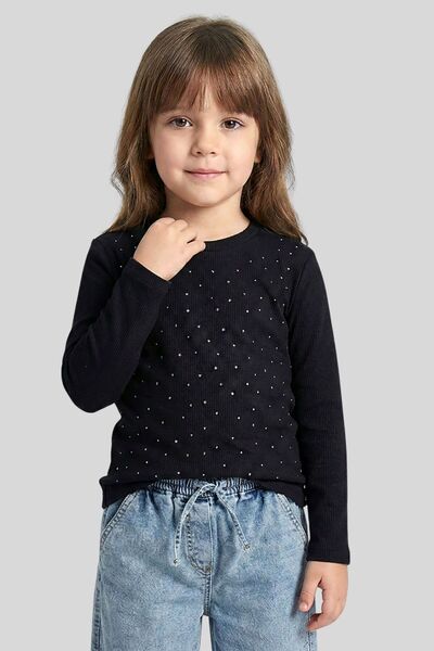 ww waka waka kids store Дівчача футболка з довгими рукавами, чорна, з вишивкою