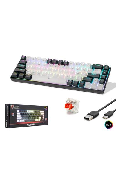 fortrek 68 Tuş Red Switch RGB Mekanik Oyuncu Klavyesi- Beyaz Siyah