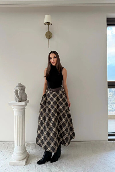 Sorridi Our Belted Plaid Patterned Long Skirt Is Suitable for the Hijab.