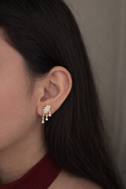 lit accessories XUPING Zirkon Taşlı Yaprak Şeklinde Sallantılı Küpe