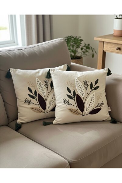 Cotton غطاء وسادة أخضر مزين بشراشيب من قطعتين