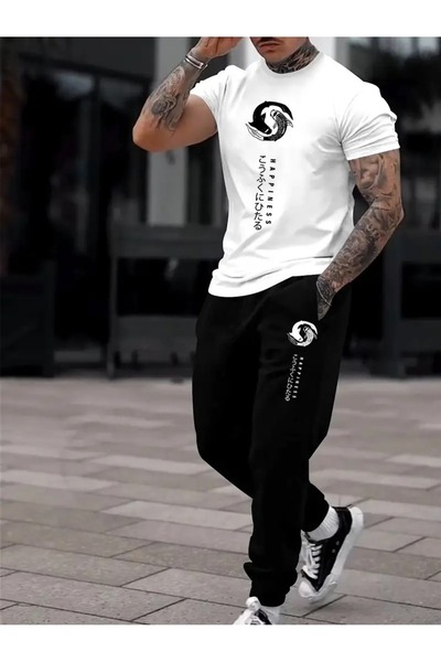 puolikuu Men's Oversize Tracksuit Set - Fish Printed T-Shirt - Tracksuit