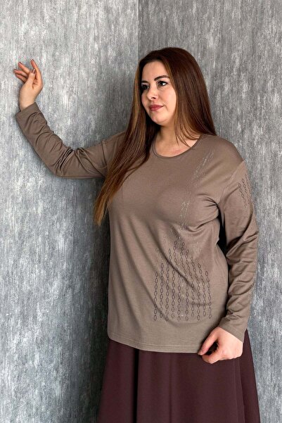 ModaPlaza Women's Blouse with Stone Embroidery on Front and Sleeves 002