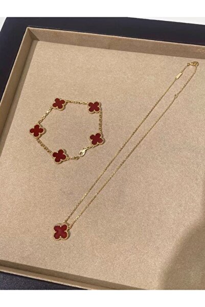 DELLS ACCESSORY Yonca Model Burgundy Necklace Bracelet Set (Burgundy Necklace...