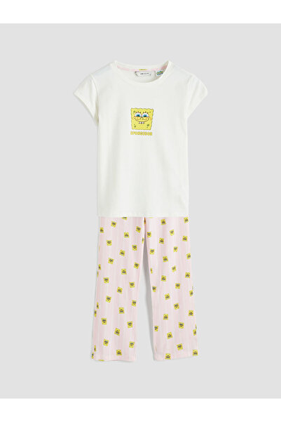 LC Waikiki GiyÇık Store Pembe Sünger Bob Baskılı Kadın Pijama Takımı