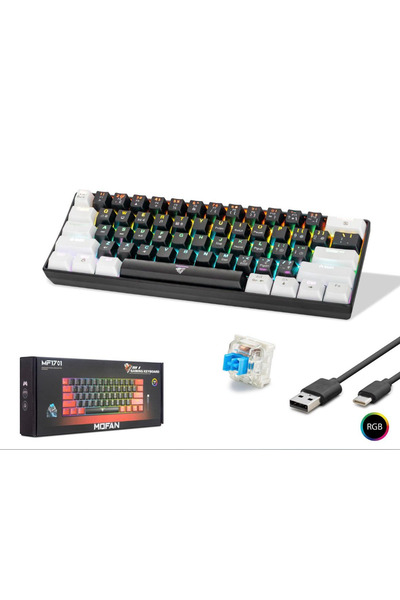 SNEXPRES Gaming Mekanik Rainbow Klavye Blue Switch - SİYAH BEYAZ 61 Tuş Oyunc...