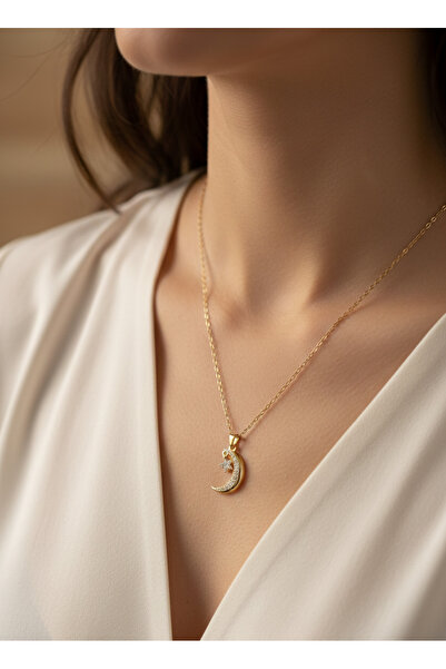 stainless steell قلادة على شكل نجمة القمر مصنوعة من الفولاذ باللون الذهبي 316...