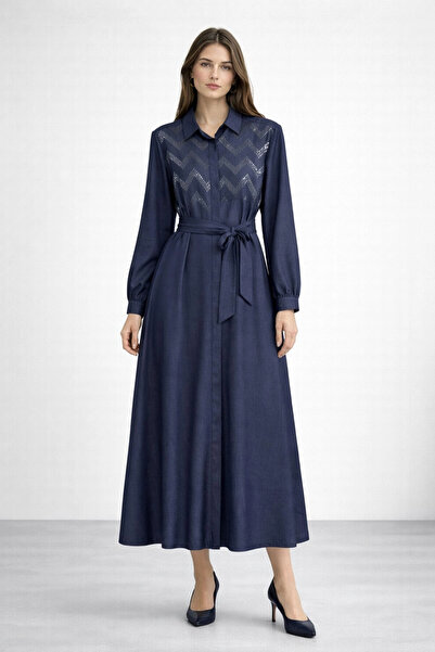 Nuss Sequin Detail Belted Dress - Denim 2034