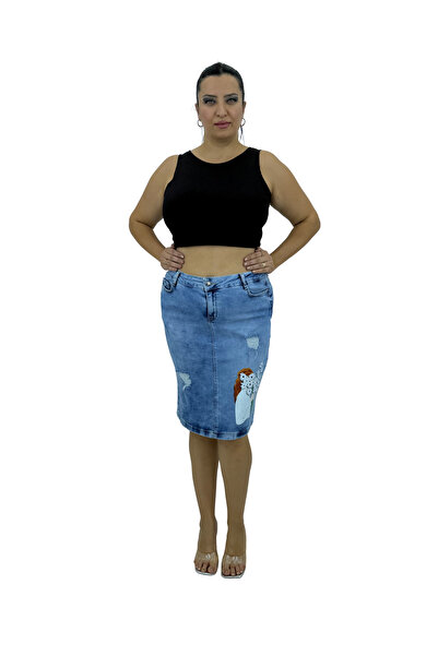 Presenta Plus Size Women's Cotton Slit Skirt with Vintage Detail and Pockets