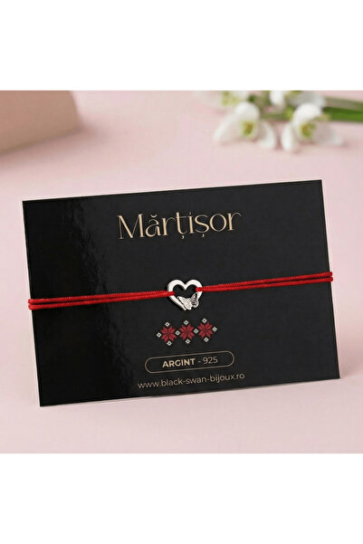 BLACK SWAN Bijoux Martisor Heart and Butterfly 925 Silver Cord Bracelet