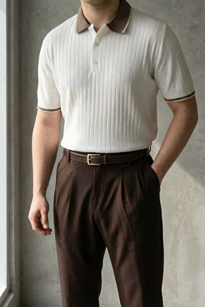 MENOFOURSWEAR Ανδρικό πλεκτό μπλουζάκι με κοντό μανίκι και λαιμόκοψη πόλο, στ...