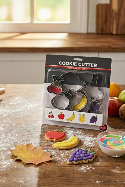Vadi Stainless Steel Fruit Shaped Cookie Mold Set 6 Pieces Cherry Apple Banan...
