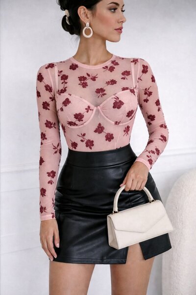 KİM Kİ O Women's Flock Print Tulle Blouse