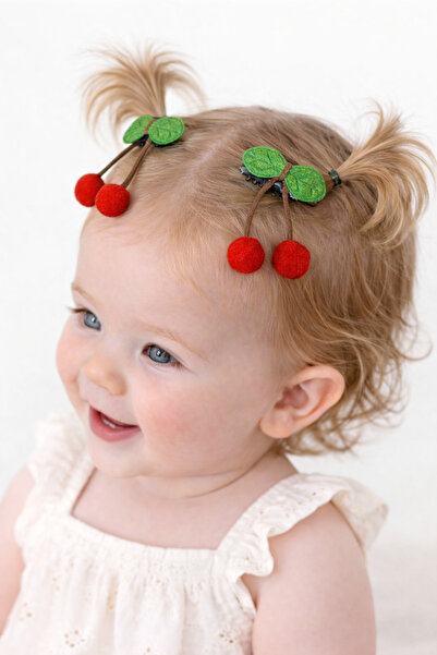 SHEKER HOME مشبك شعر للأطفال على شكل كرز وردي، عبوة من قطعتين (زوج واحد) - مش...