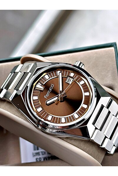 Ferrucci ساعة يد رجالية مع تقويم، سوار فولاذي، مقاومة للماء حتى 3 ATM