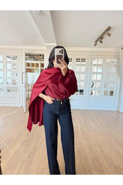 ALVOR Women's Satin Blouse with Shawl Detail - Asymmetrical Design Blouse for...