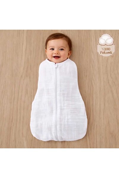 bebe kervanı %100 Pamuklu beyaz Nefes Alabilen Delikli Müslin Kumaş Fermuarlı...
