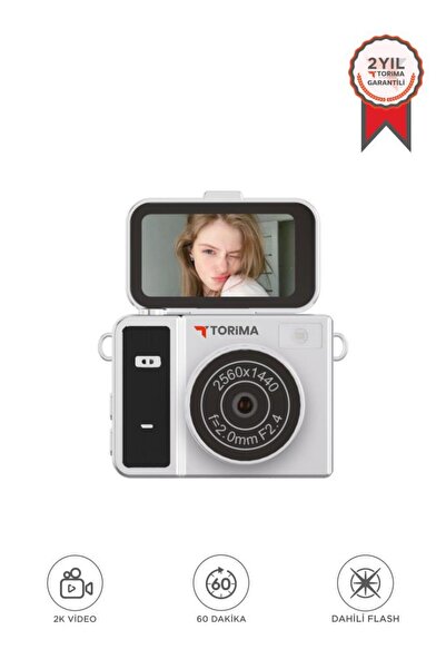Torima Mini Dijital Kamera Video Kamera 2K Flip Ekranlı CMR46 Siyah