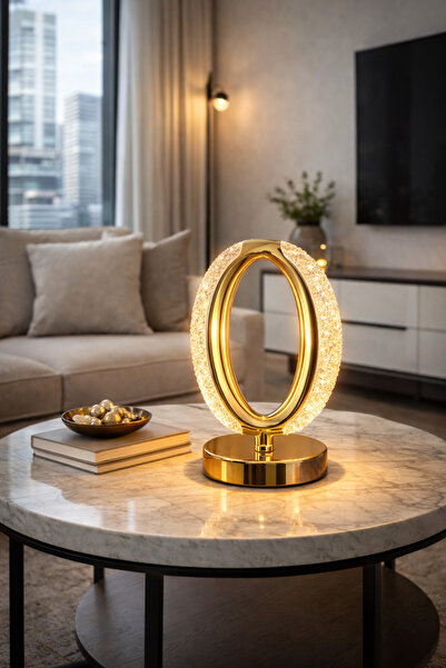 Edison Dekoratif Kristal Halka LED Masa Lambası 3 Renkli Şarjlı Dokunmatik Işık