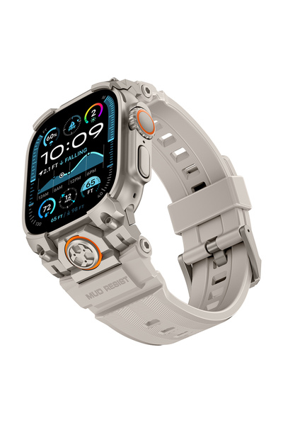 Mohseven Watch Ultra 49mm Uyumlu iWatch Armor Silikon Kordon Titanyum-Beyaz
