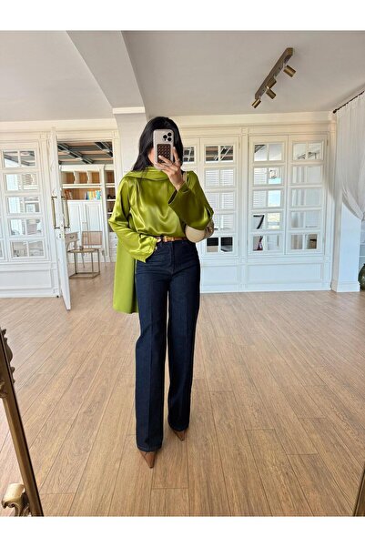 ALVOR Women's Satin Blouse with Shawl Detail - Asymmetrical Design Blouse for...