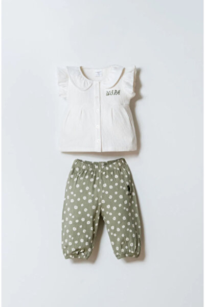 U.S. Polo Assn. U.S.Polo Assn Usb2991 White-Green Baby Girl 2-Piece Set