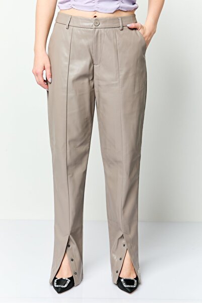 The Giving Movement Women Skinny Fit Leather Split Pants, Grey