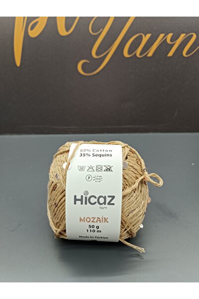 Pİ Yarn Hicaz Large Sequin Beige Hand Knitting Yarn 50Gr
