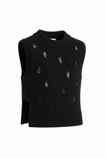 Nimini Kids Cotton Four Seasons Hole Detailed Crew Neck Girls' Sweater