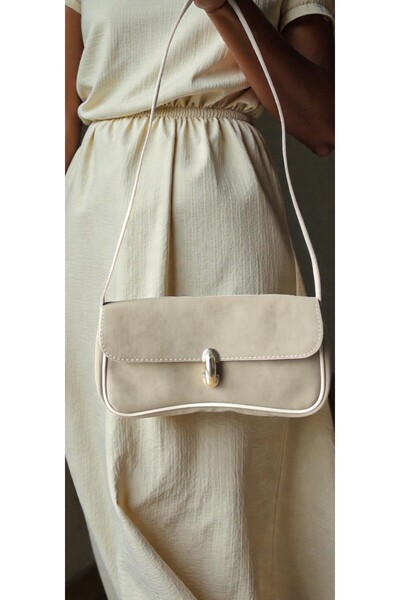 Amabel Jewelerys Mora Nubuck Women's Shoulder Bag Cream