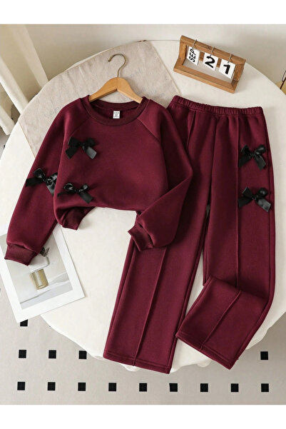 Kids Beyaz Küçük Kalp Baskılı Kız Çocuk Çimalı Alt Üst Takım Kahverengi