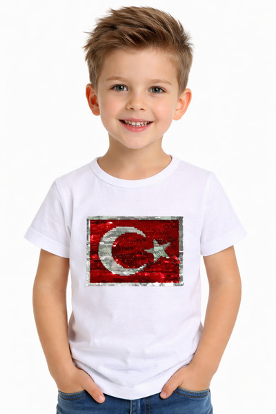 Nacar Çocuk Pullu Atatürk Türk Bayraklı Kısa Kollu Tişört Gösteri Kıyafeti 23...