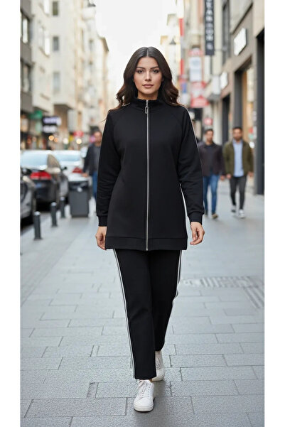 Nuss 1092 Striped Patterned Trouser Suit - Black