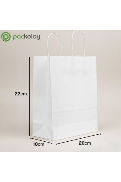 PACKOLAY Kraft Bag 20X10X22 cm Natural White – Durable Paper Bag, Twist Handl...