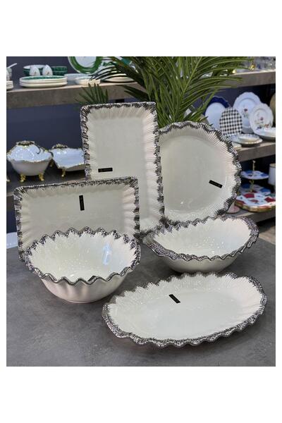 Doğudeko Line Osg 6 Piece Silver Serving Presentation Set