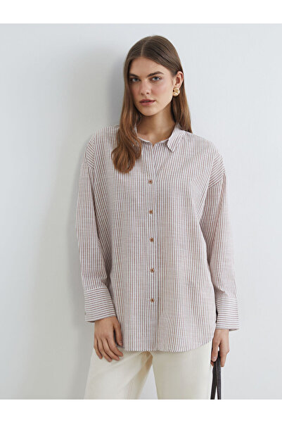 LC Waikiki New Season Deals from Güli̇s Gym Brown Striped Oversize Women's Sh...