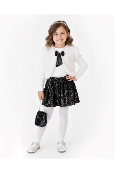 voyyo kids baby Vestă de pluș pentru fete, fustă cu paiete, geantă, combinați...