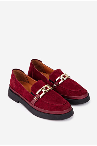Dasha Women's burgundy Leather loafers with ornament 41
