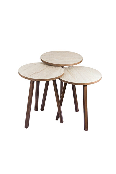 EVISTAR 3-piece round table set made of high-quality Turkish wood with a mode...