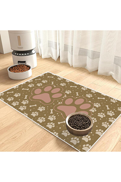 Harika bir ev Cat and Dog Food Mat Pet Feeding Mat (Bone-Paw)2 Easy to Clean ...