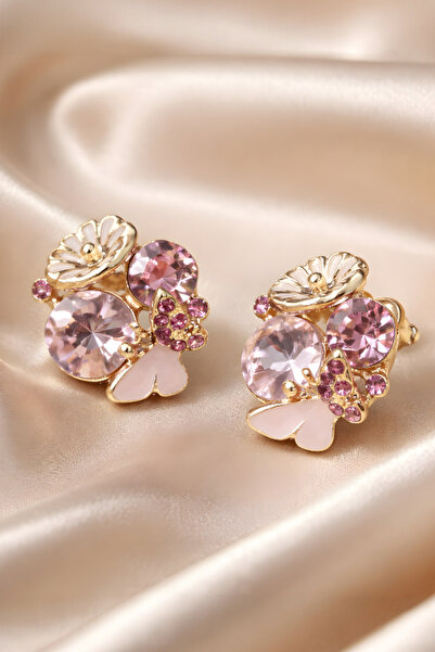 NBS Beautiful Naturel Stones Women's Earrings Pink Butterfly, Flower Zircon S...