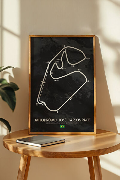 gxe.art São Paulo F1 Track Wooden Framed Art Print – Brazilian Gp Decor Poster