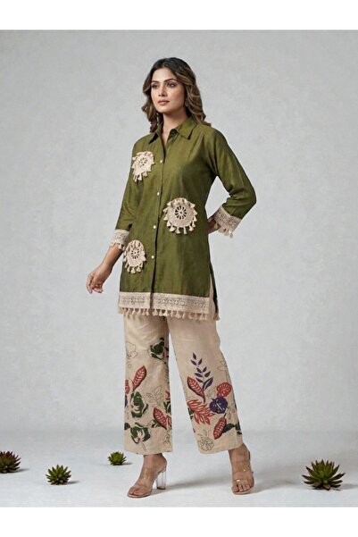 iza Women Olive Green Co Ord Set